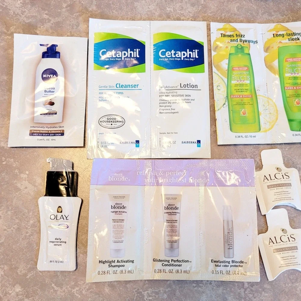 Lot 14 Assorted Beauty Skincare Samples‎ Nivea Cetaphil Olay Fructis Avon Alcis